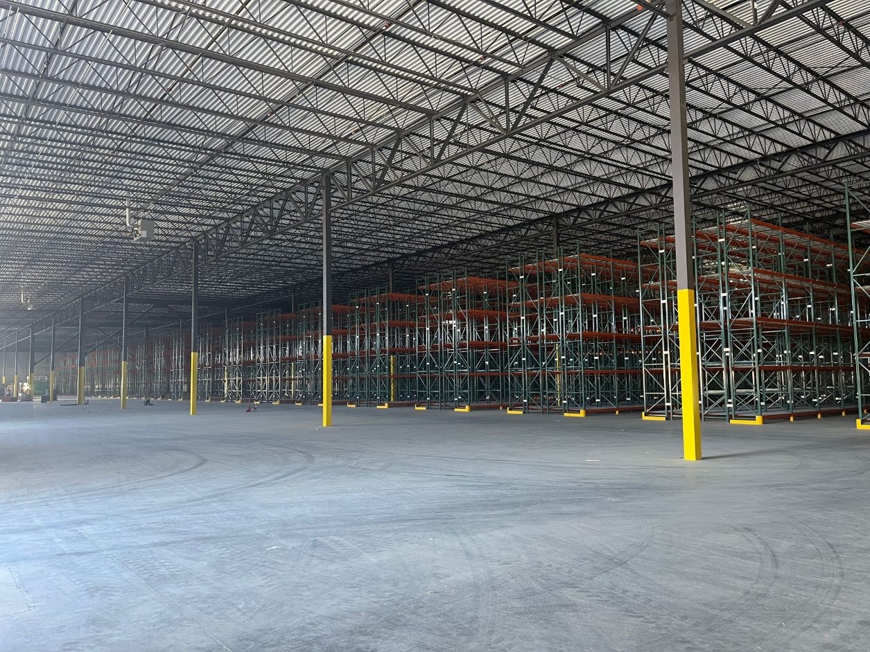 High-density block of double-deep racking across the warehouse floor